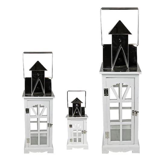 Elegant Serenity Tall White and Silver Candle Lantern Set, 14.5"-37"